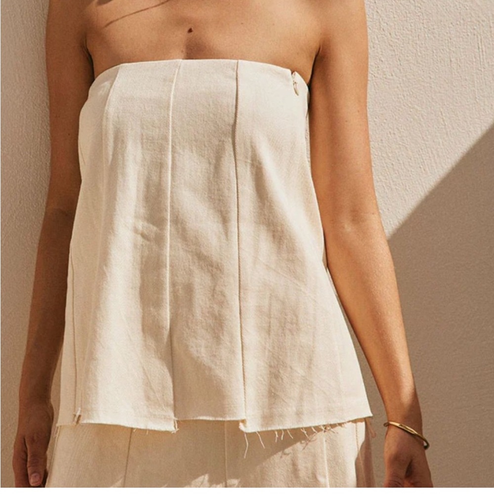 COPY - Sabo Sorren Top Cream Twill Raw Hem Strapless Size Small NWT